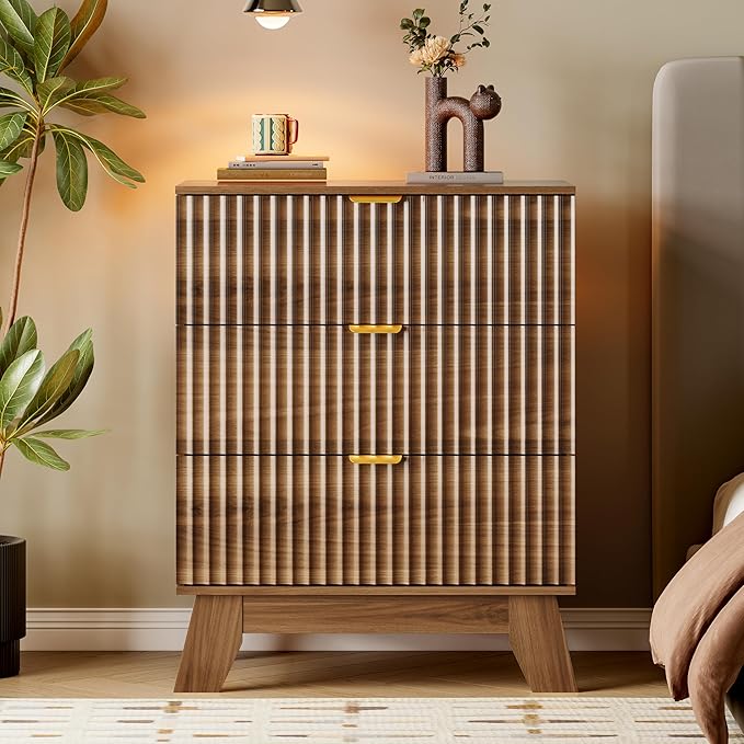 BORNOON Fluted 3 Drawer Dresser, 30.3" Tall Compact Modern Boho Chest of Drawers - Image 6