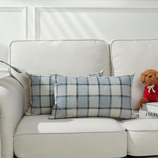 Stellhome Pack of 2 Lumbar Linen Buffalo Check Throw Pillow Covers Farmhouse by Stellhome