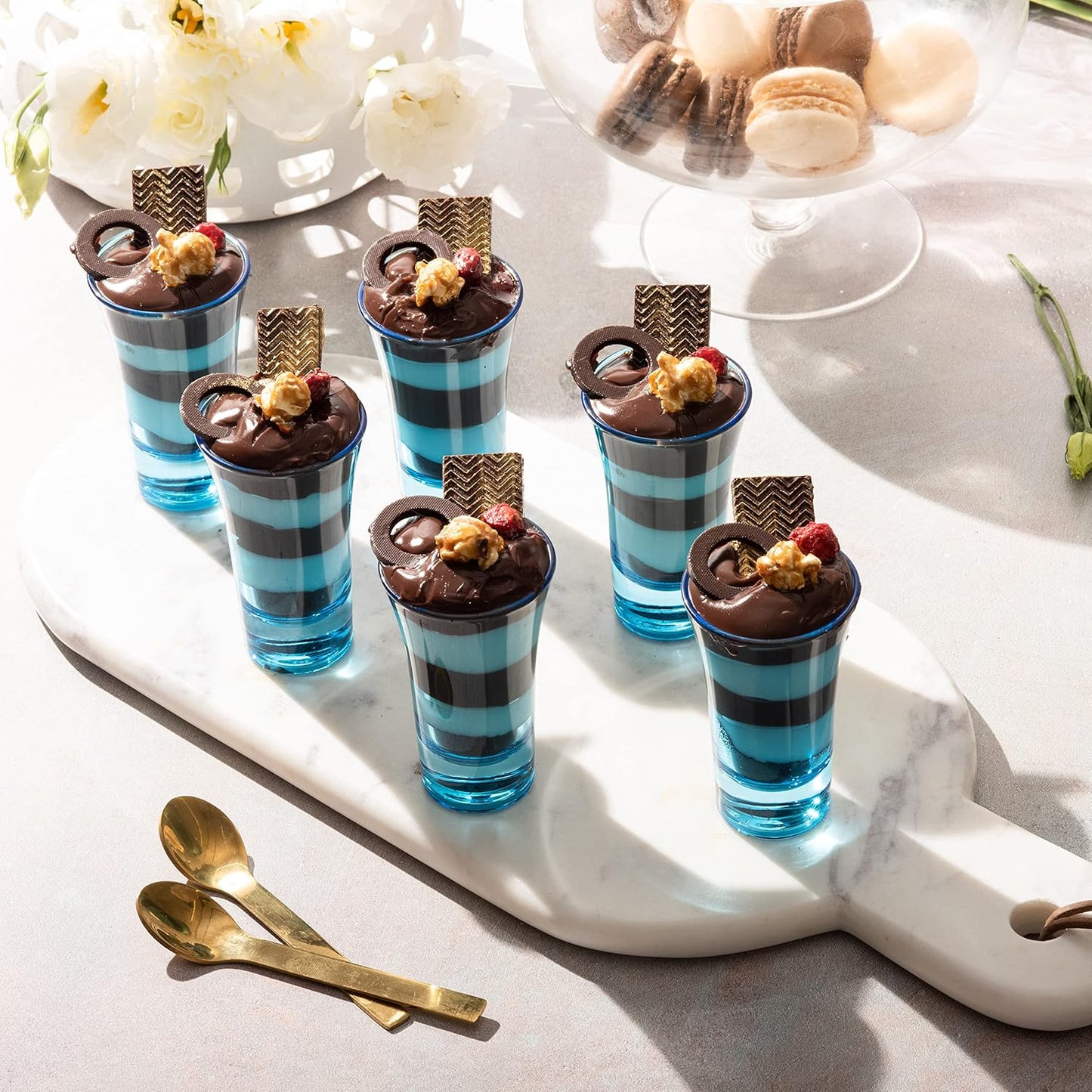 M&N HOME Blue Colored Glass Shot Glasses, 2 Oz Set of 6 with Heavy Base - Whiskey, Tequila & Cocktail Glasses