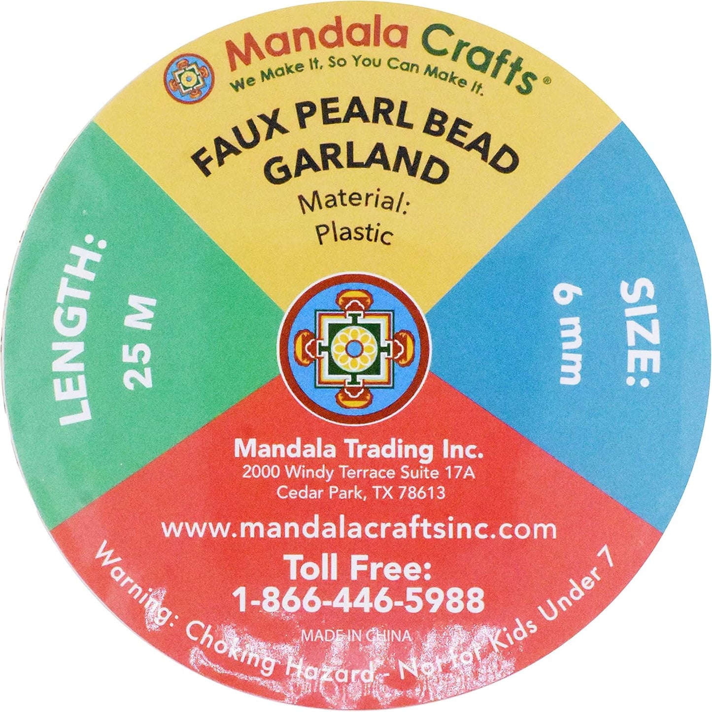 Mandala Crafts 6mm Faux Metallic Gold Pearl Beads Roll - 27 Yards Strand of Fake Pearls Chain Garlands Spool String for Christmas Tree, Wedding, Party, Vases, DIY Decoration