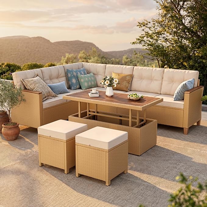 HERA'S HOUSE Patio Furniture Set, 8 Piece Wicker Outdoor Patio Conversation Set by HERASHOUSE