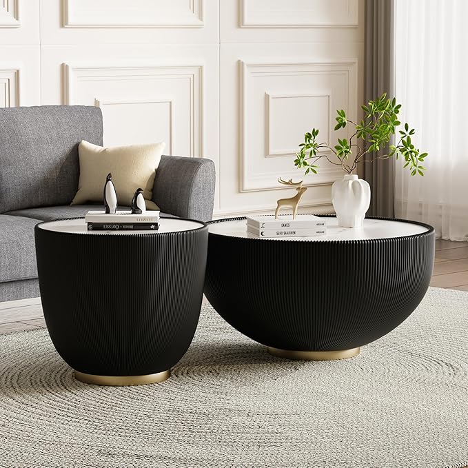 Round Marble Coffee Table Set of 2, 2 Piece Coffee Table and End Table - Image 3