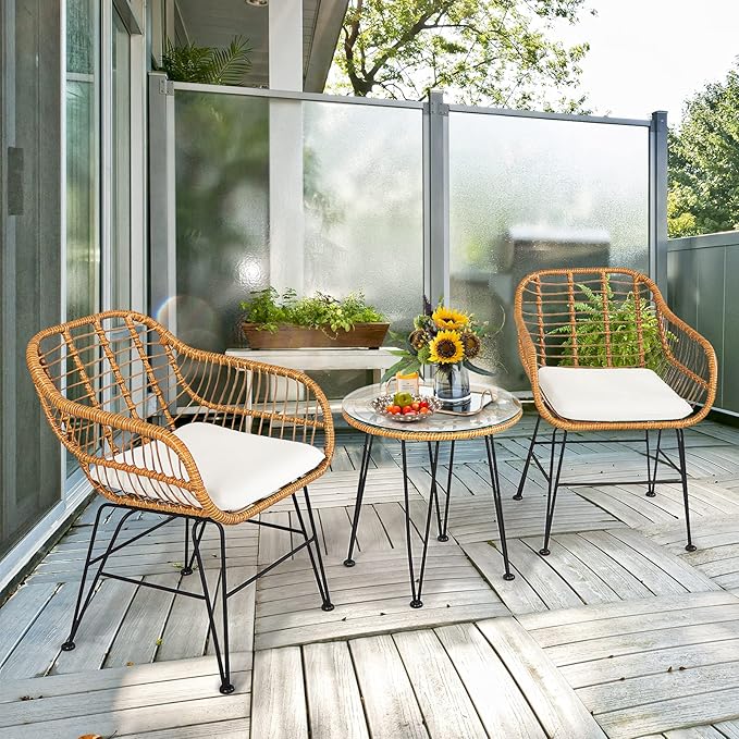 Tangkula 3 Pieces Patio Bistro Set, Rattan Conversation Set - Image 2