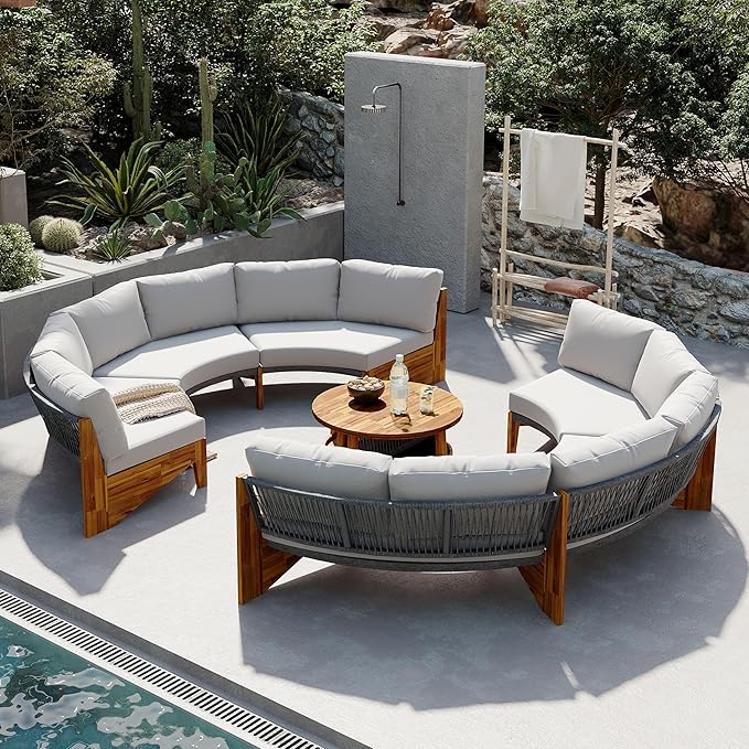 VilroCaz 3-Piece Outdoor Patio Furniture Sectional Sofa Set, 2 Semi-Circle Sofas by VilroCaz