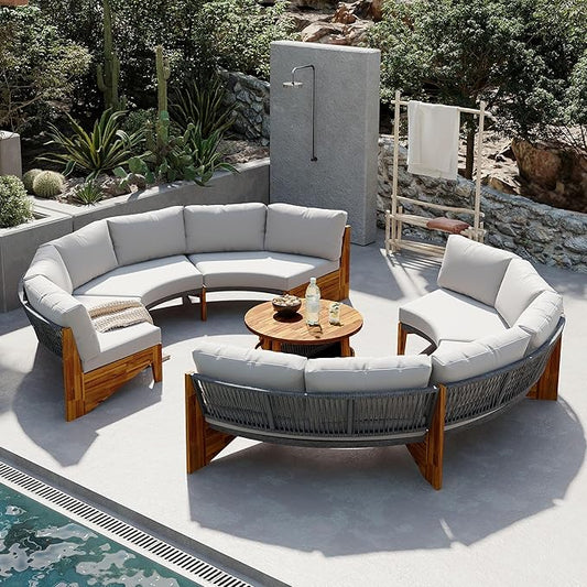 VilroCaz 3-Piece Outdoor Patio Furniture Sectional Sofa Set, 2 Semi-Circle Sofas by VilroCaz