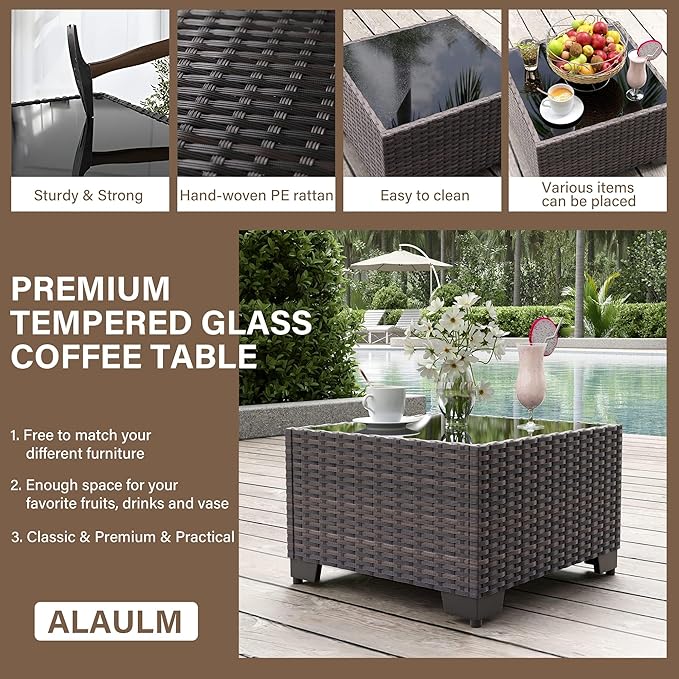 ALAULM 12 Pieces Outdoor Patio Furniture Set Sectional Sofa Sets Brown PE - Image 4