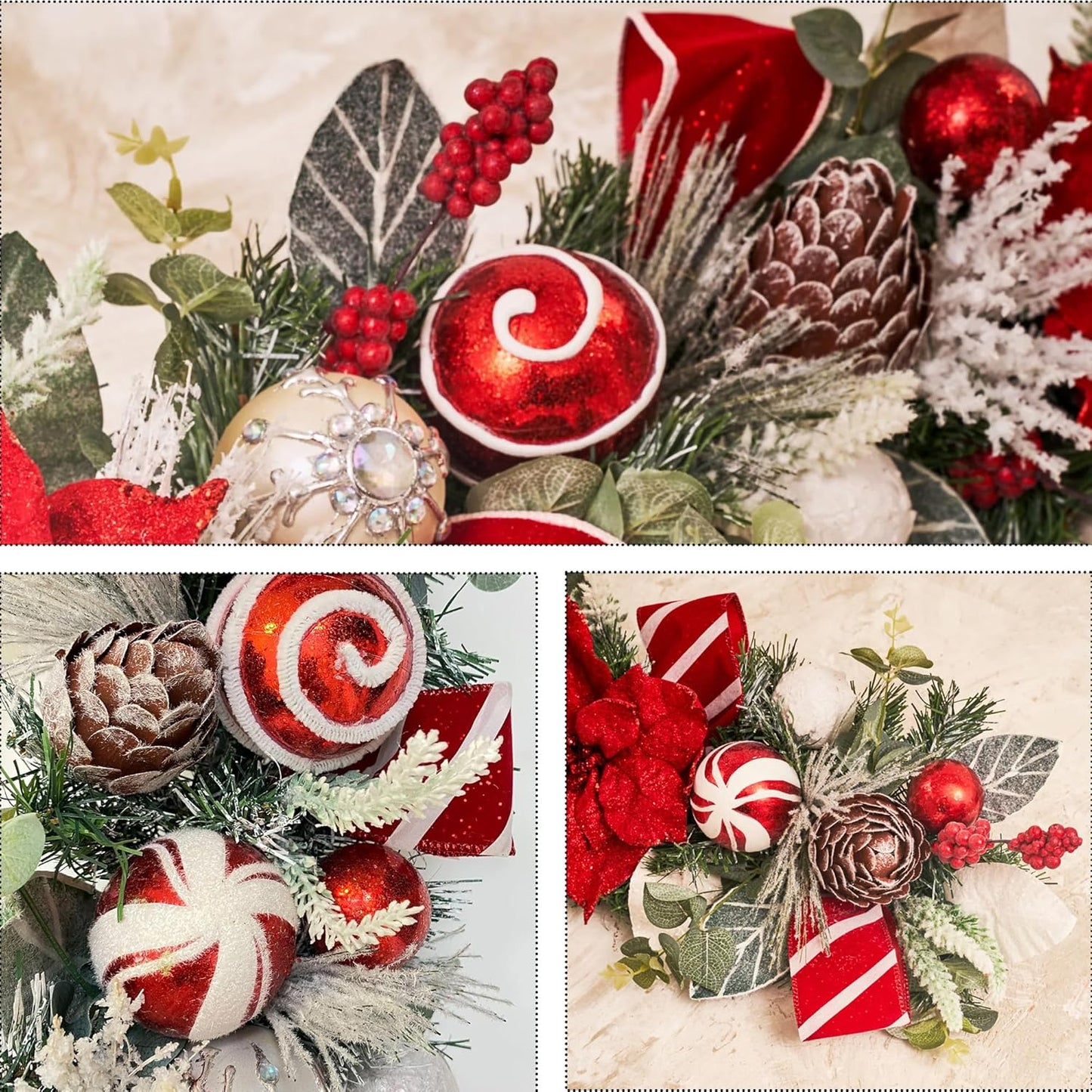 5 ft Christmas Garland for Mantle Unlit Garland for Stairs Railing, Banister, Staircase, Fireplace, for Table No Light, Garland Decor Frosted Red Poinsettia Holiday Tree (Frosted Red Poinsettia)