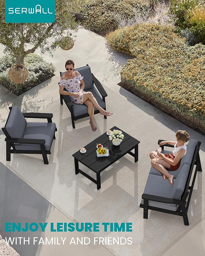 SERWALL Outdoor Patio Furniture Set, 5 Piece HDPE Patio Conversation Sets - Image 9