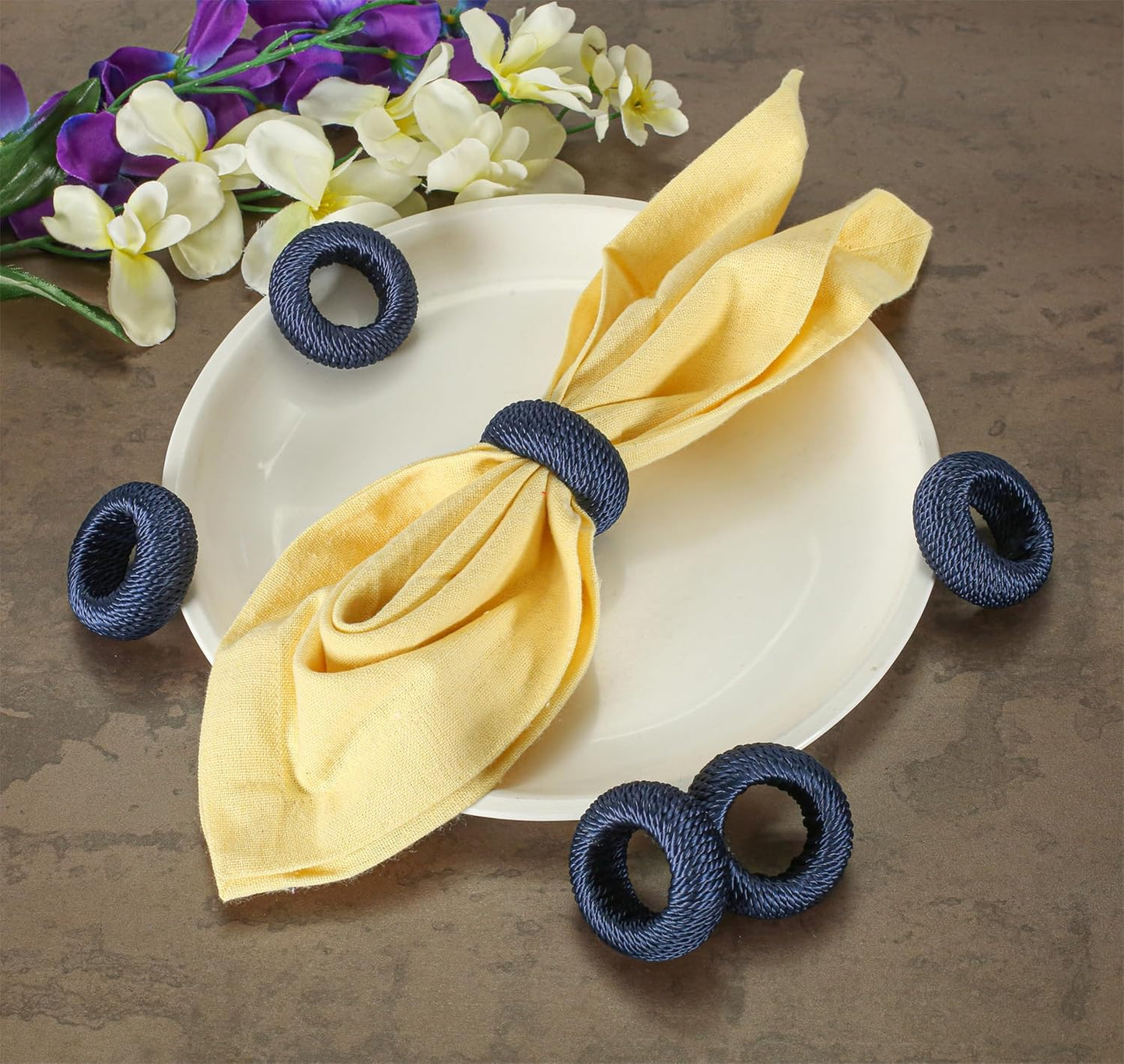 Rustic Napkin Rings Set of 12 - Rayon Napkin Holders for Table Decor, Weddings, Dinner Parties & Everyday Dining - Farmhouse Boho Napkin Rings (Blue) - CLEENTABLE