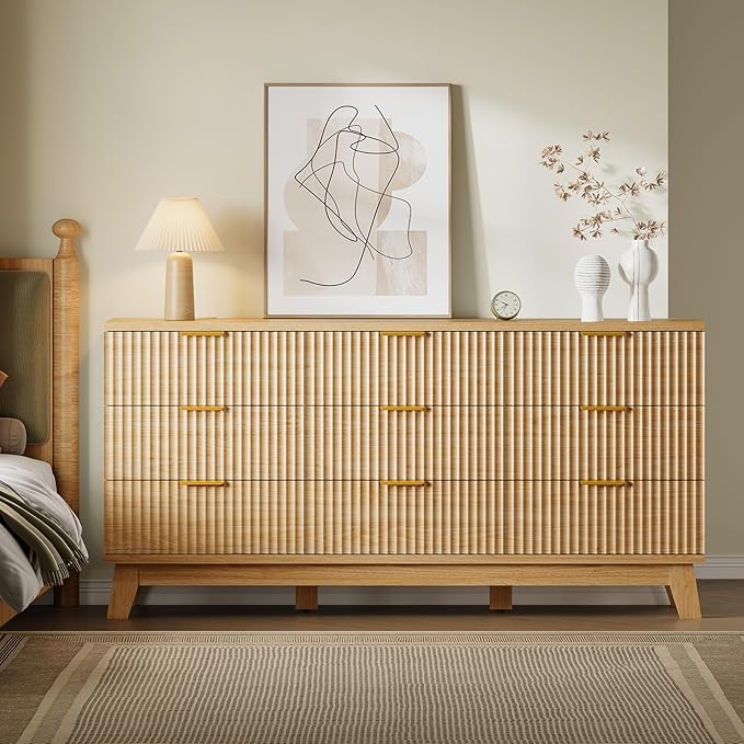 BORNOON Fluted 9 Drawer Dresser, 57.1" Wide Modern Boho Chest of Drawers - Image 4