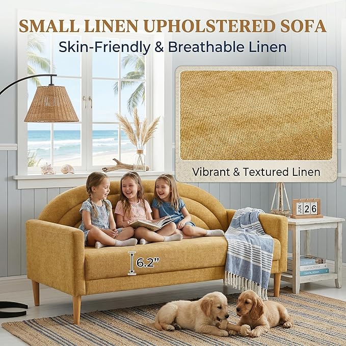 63" Small Loveseat Sofa for Small Spaces, Mid Century Modern Sofa, Linen - Image 4