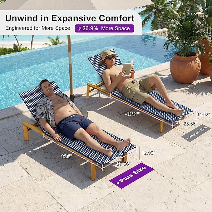 PURPLE LEAF Extra Wide Patio Chaise Lounge Set of 2 Outdoor Lounger French PE - Image 2