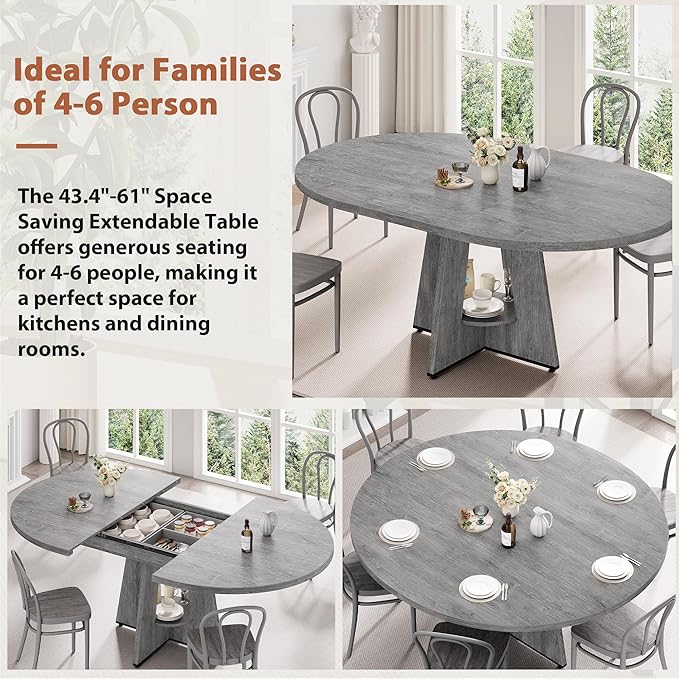 Extendable Dining Table, Round Kitchen Dining Room Dinner Table - Image 5