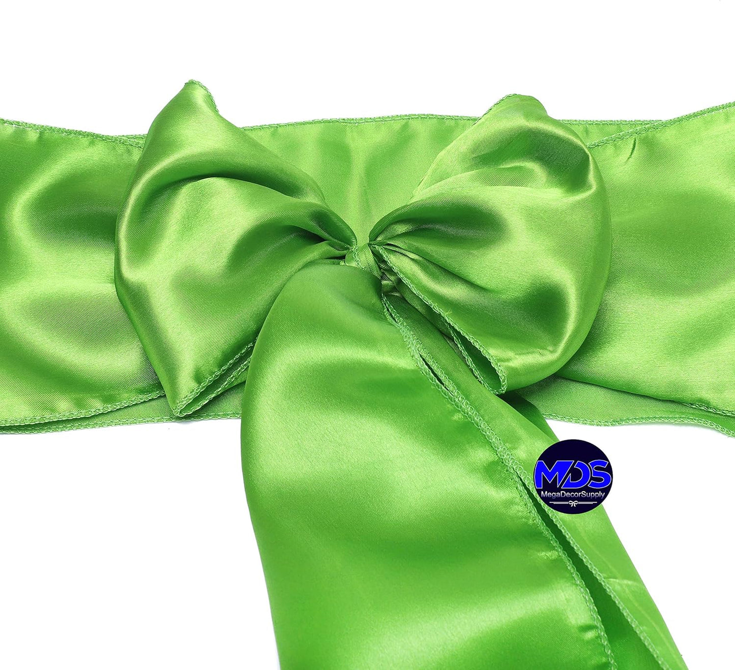 MDS Pack of 100 PCS Satin Chair Sashes Charmeuse Sateen Dining Chair Bows Ribbon Ties Back Sash for Wedding Party Birthday Home Hotel Restaurant Banquet Decoration (7 x 108 Inch, Parrot Green)