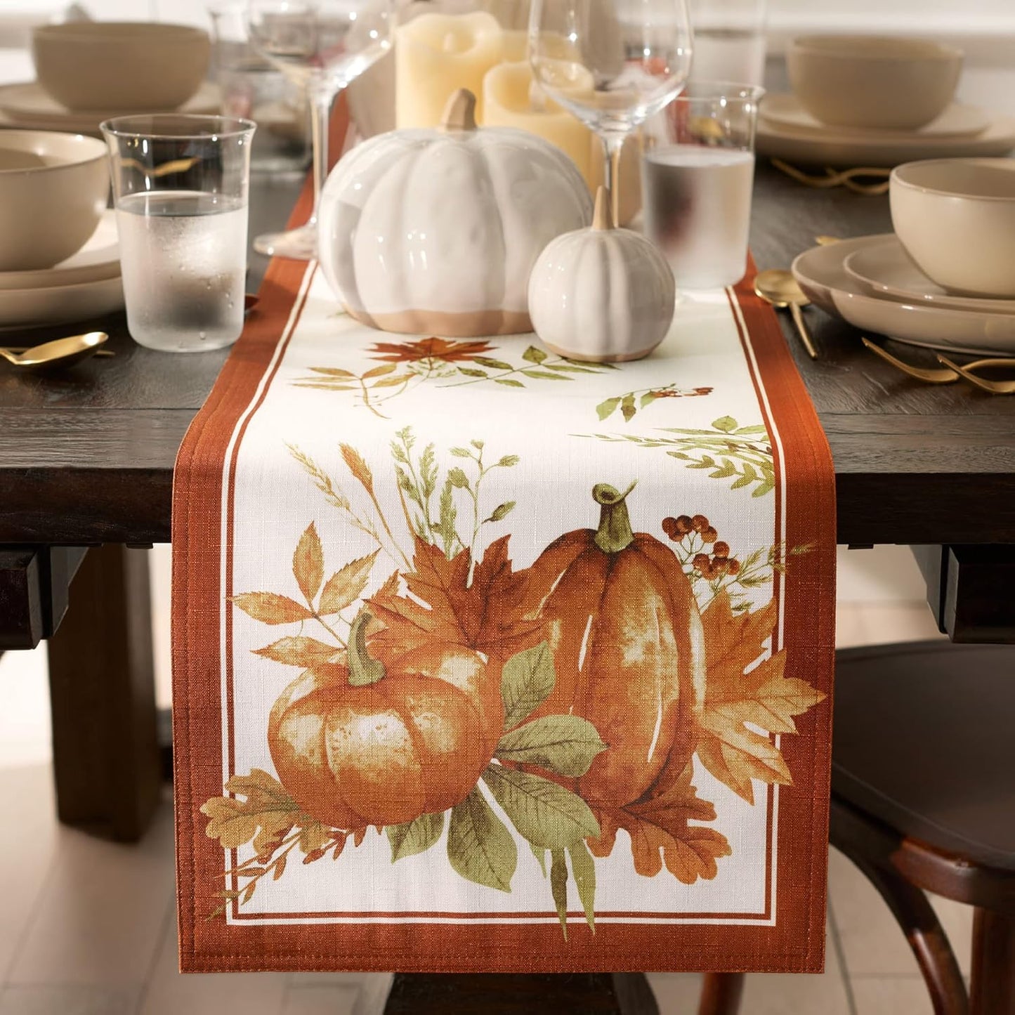 Elrene Home Fashions Autumn Pumpkin Grove Fall Runner, Seasonal Table Decor, 13"x70", Multi Color