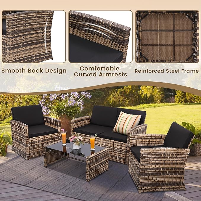 KROFEM 4-Piece Patio Furniture Set, Wicker Outdoor Rattan Sectional Sofa - Image 4