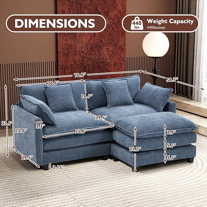 Ihanherry 77" L Shaped Modern Sofa Modular Sectional Cloud Couch - Image 2