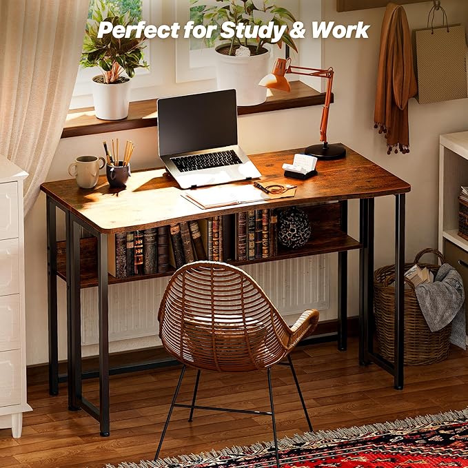 Huuger Folding Desk with Storage Shelf, 39.3 Inch Foldable Computer Table - Image 8