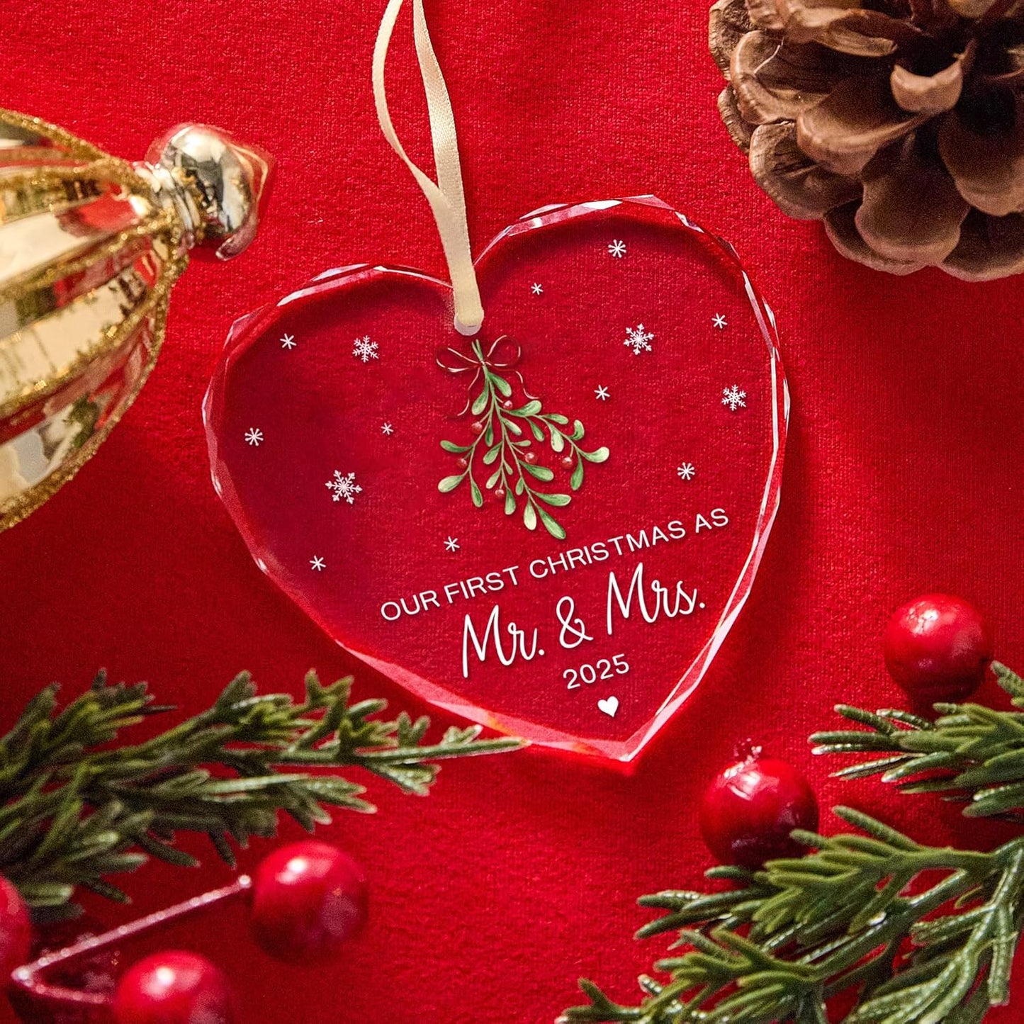 Wedding Gifts -Mr and Mrs Gifts - Wedding Gift for Couples 2025 Future Mr and Mrs - Bridal Shower Gift ldeas for Married Newlywed -Glass 1st First Christmas Married Ornament 2025