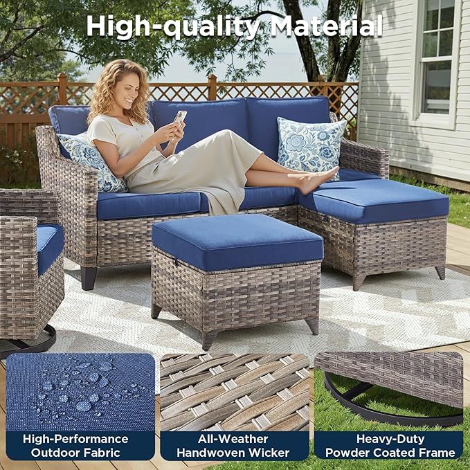 5 Pieces Outdoor Patio Furniture Set-All-Weather Wicker Patio Swivel Glider - Image 3