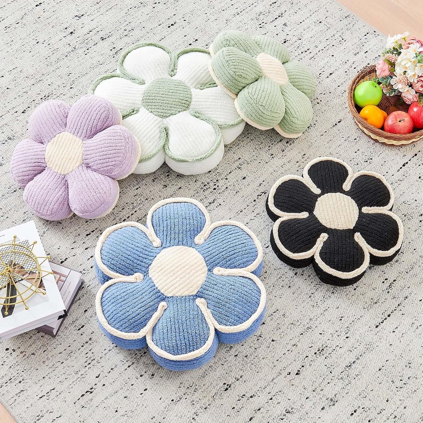 Flower Pillow, Soft Flower Decorative Throw Pillow, Cute Daisy Flower Shaped Seating Floor Cushion Room Décor Plush Pillows for Sofa Couch Bed (17.7 Inch, White)