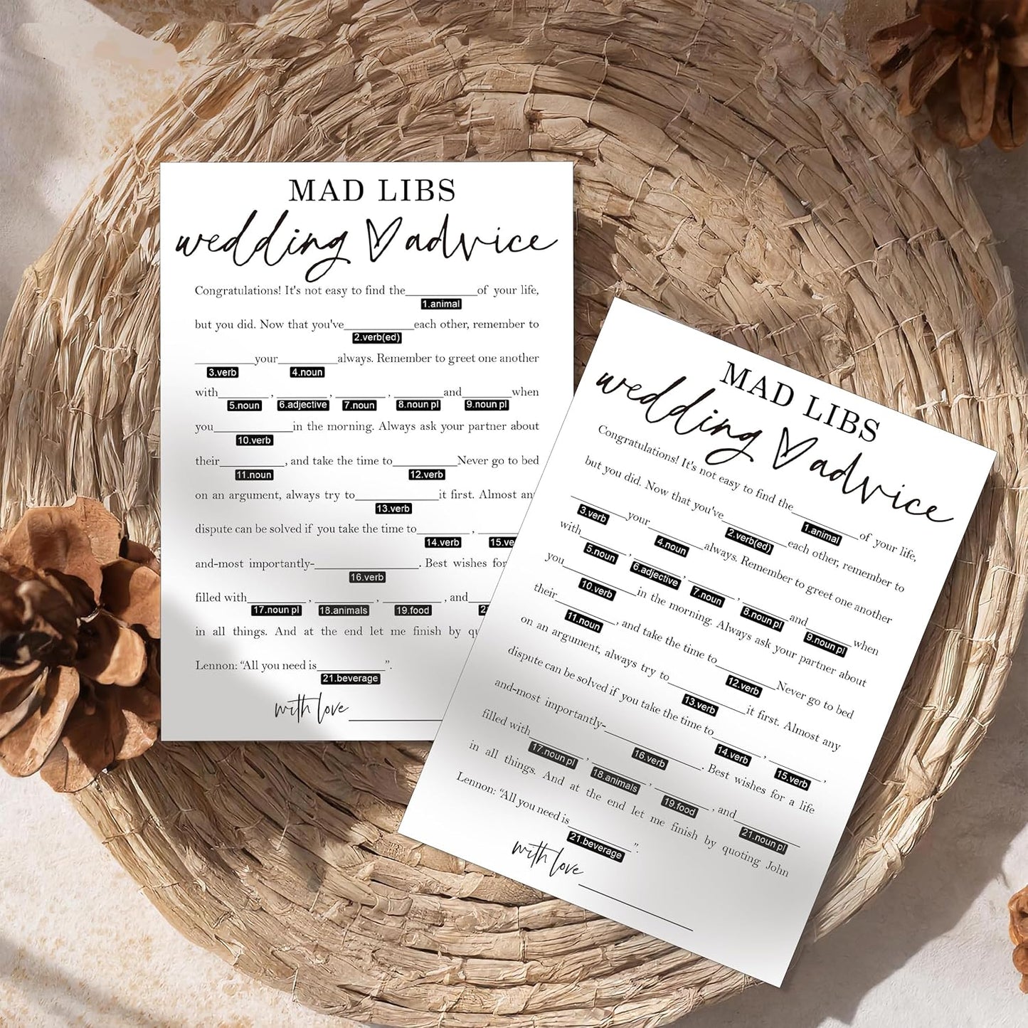 Wedding Advice Cards - Advice and Wishes for the Newlyweds Mr and Mrs Bride & Groom Perfect for Bridal Shower Wedding Games and Guest Book Alternative Pack of 25 Minimalist White 5x7 Inch Cards - A08