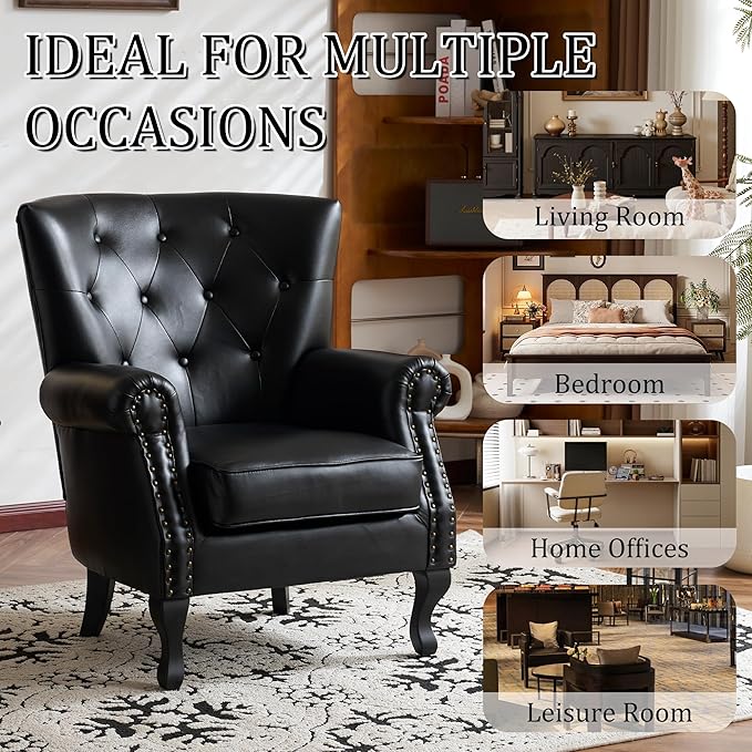 Modern Faux Leather Accent Chair, Upholstered Mid-Century Armchair - Image 8