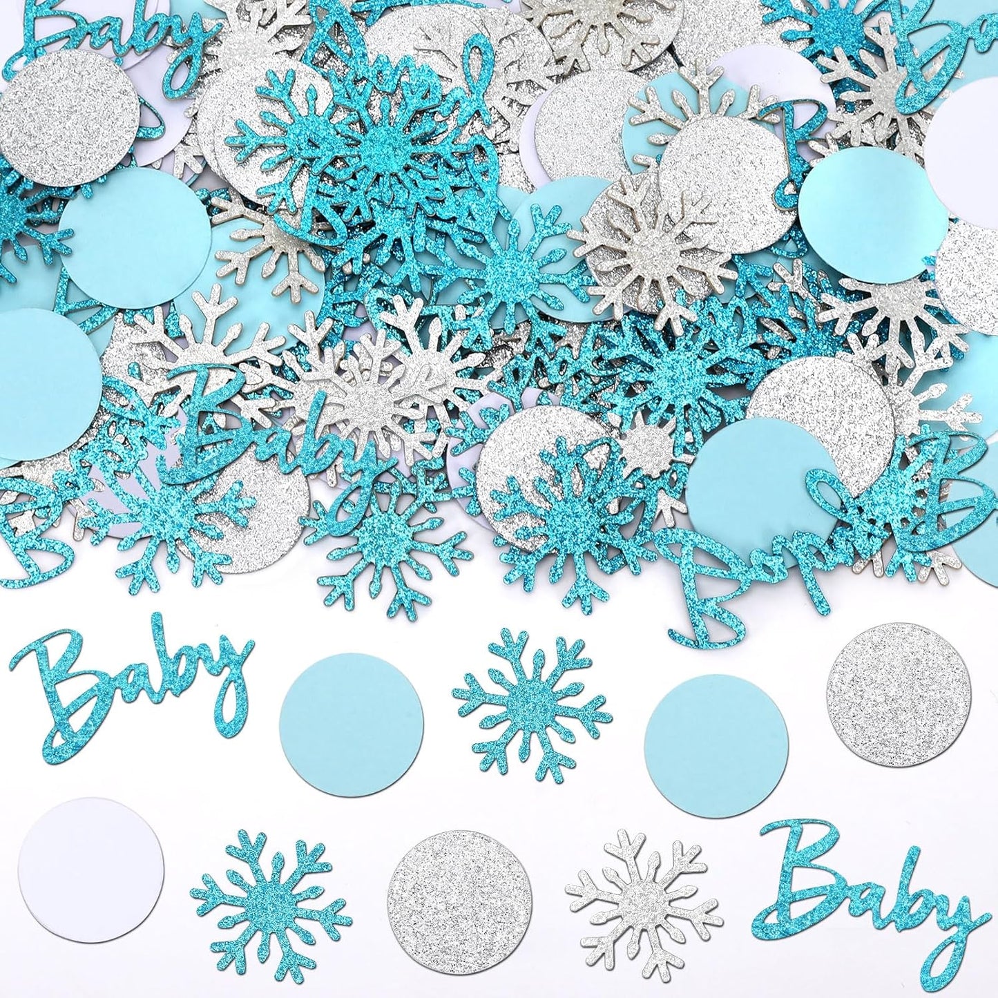 MARFOREVER Winter Baby Shower Table Confetti, 200 Pcs Glitter Blue Silver Snowflake Table Decorations Winter Gender Reveal Party Confetti Sprinkle for Winter Birthday Party Baby Shower Decorations