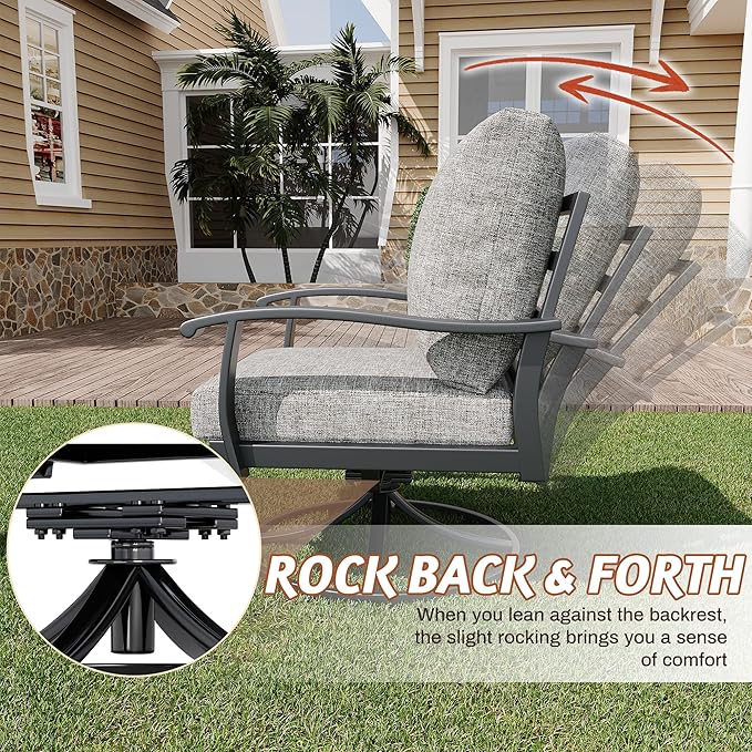 HOMREST Patio Furniture Sets 4 PCS Outdoor Metal Conversation Sets, 360 Degree - Image 3