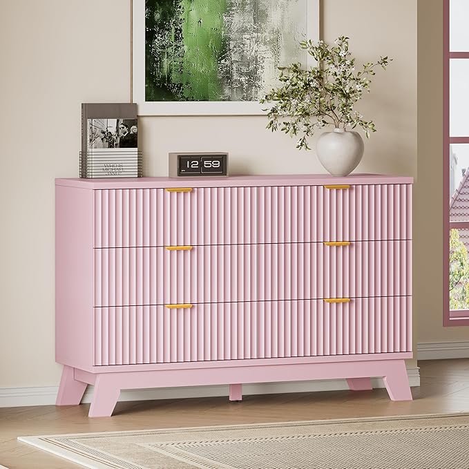 BORNOON Fluted 6 Drawer Dresser, 47.2" Wide Modern Boho Chest of Drawers by BORNOON