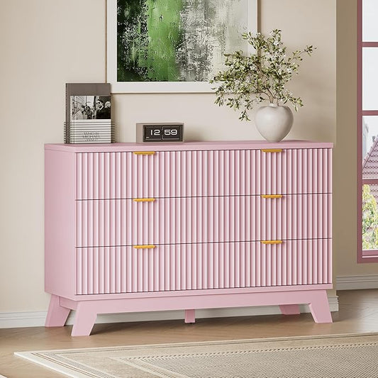 BORNOON Fluted 6 Drawer Dresser, 47.2" Wide Modern Boho Chest of Drawers by BORNOON