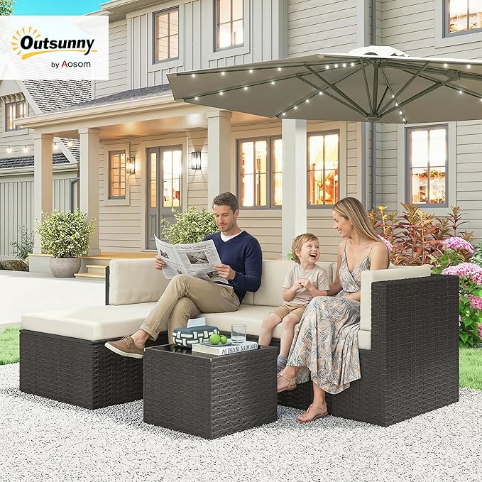 Outsunny 3 Piece Patio Furniture Set, Wicker Rattan Outdoor Patio Conversation - Image 2
