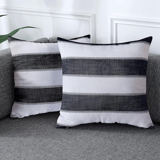 AmHoo Pack of 2 Farmhouse Stripe Check Throw Pillow Covers Set Case Cotton by AmHootextile