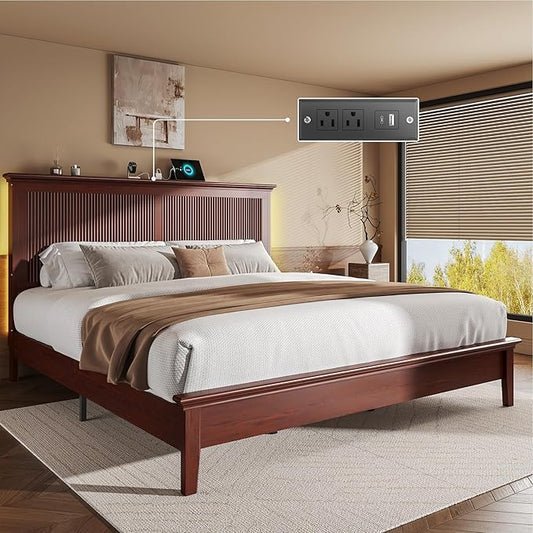 Lifezone King Bed Frame with Headboard, Solid Wood Bed Frame King Size with by Lifezone