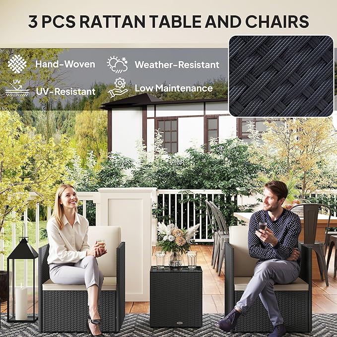 Outsunny 3 Piece Patio Furniture Set, Folding Outdoor Wicker Bistro Set - Image 4
