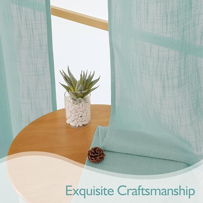 Chyhomenyc Aqua Green Semi Sheer Curtains 36 Inch Length, Light Filtering Faux - Image 6