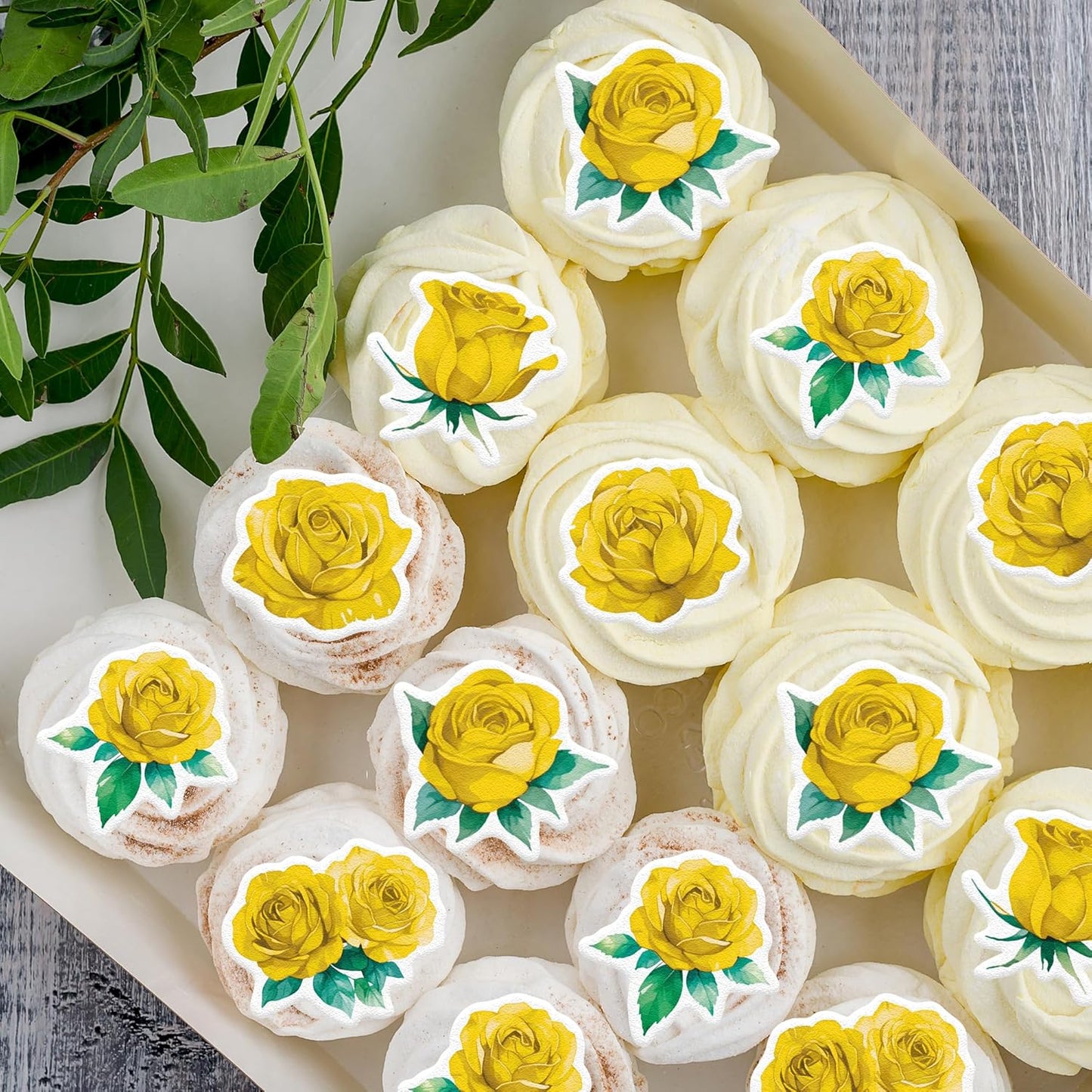 48PCS Edible Rose Flower Cupcake Toppers Wafer Paper Roses Decorations Flower Birthday Party Decorations Rose Cake Toppers for Wedding Engagement Birthday Party Cake Decor Supplies (Yellow)