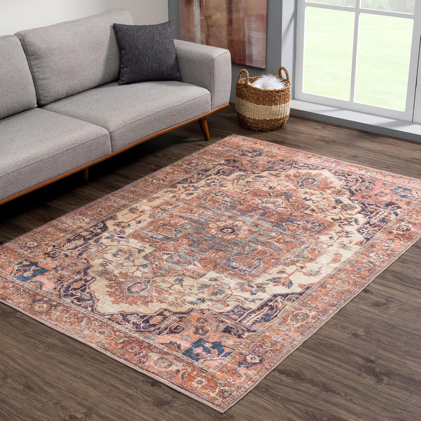 Bloom Rugs Washable 8' x 10' Rug - Beige/Terracotta Traditional Area Rug for Living Room, Bedroom, Dining Room, and Kitchen - Exact Size: 8' x 10'