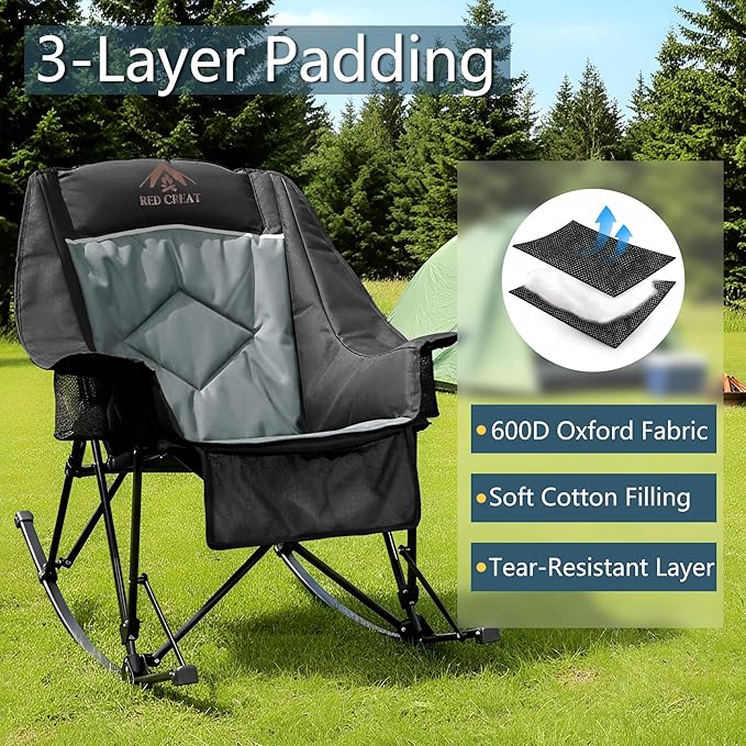 400lbs Rocking Camping Chair, Oversized Heavy Duty XL Folding Rocker - Image 6