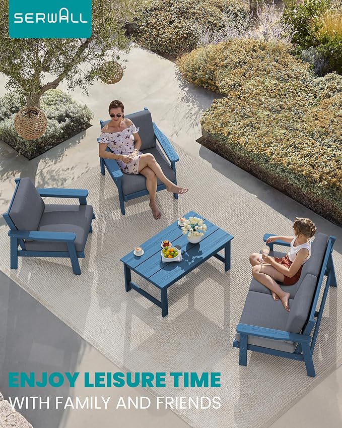 SERWALL Outdoor Patio Furniture Set, 5 Piece HDPE Patio Conversation Sets - Image 9