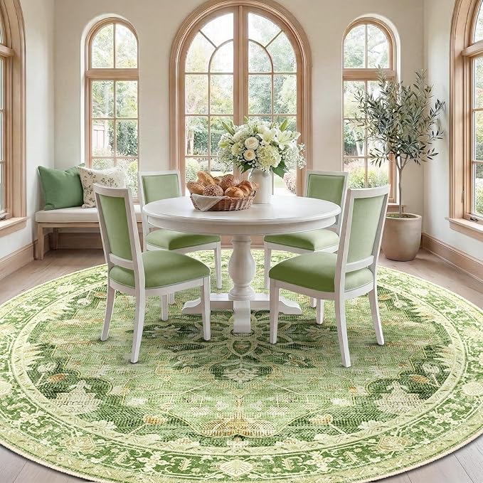 RELEANY Area Rugs Round 8ft Washable Non-Slip, Floral Vintage Distress Print - Image 2