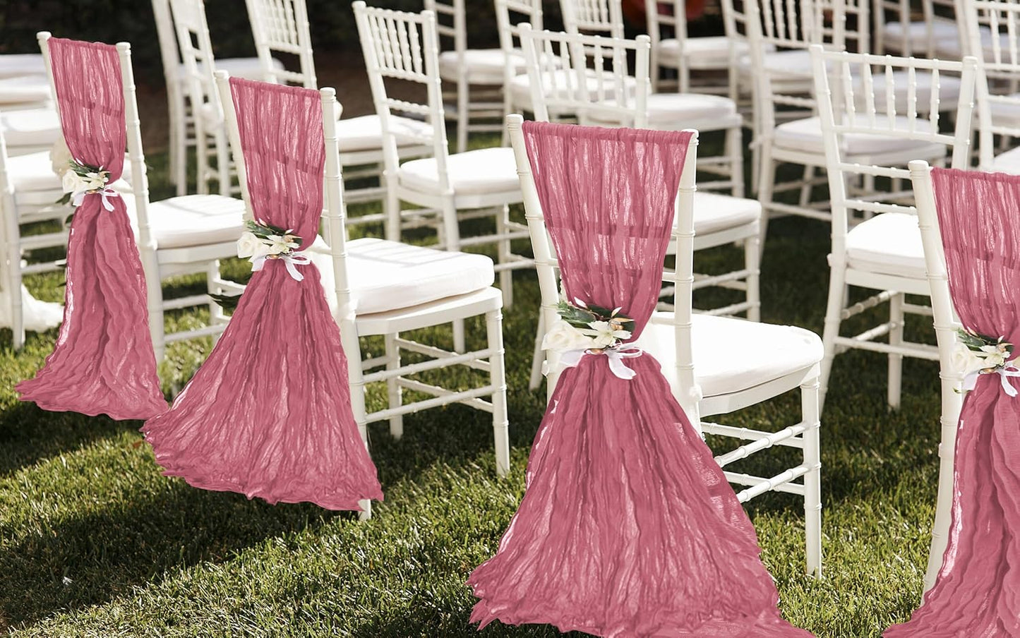 50 PCS Cheesecloth Chair Sashes, Bows Designed ChairSashes, 15.7x108 inch Chair Sashes for Aisle Decorations Universal Chairs Cover Decoration for Wedding Reception Party Banquet (Dusty Rose)