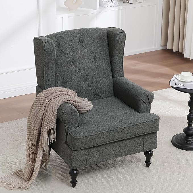 Accent Chair Set of 2, Mid Century Modern Fabric Wingback Chair, Upholstered - Image 3