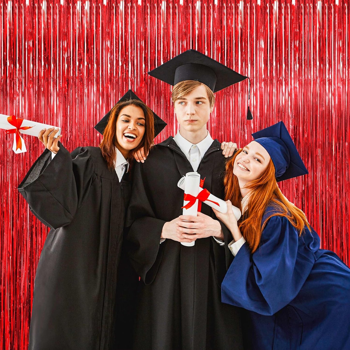 BTSD-home 10 Pack Red Foil Fringe Curtain, Metallic Photo Booth Backdrop Tinsel Door Curtains for Wedding Birthday Bridal Shower Valentine Bachelorette Christmas Party Decorations(8ft x 3ft)