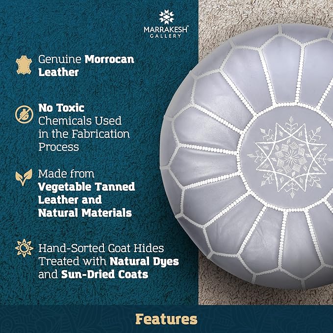 Marrakesh Gallery Genuine Leather Round Pouf Unstuffed - Image 4