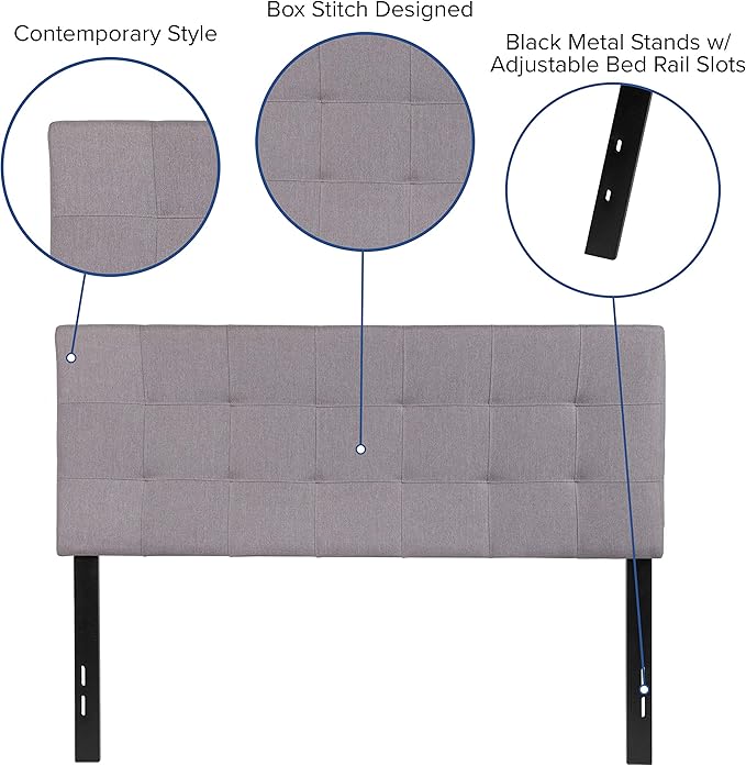 Flash Furniture Bedford Tufted Upholstered Full Size Headboard in Light Gray - Image 4