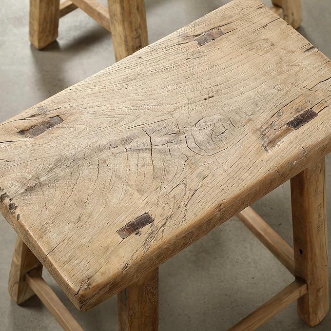 Artissance Rustic Wooden Stool – Handmade Reclaimed Wood Stool, Vintage - Image 5