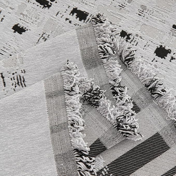 DREAMINGO Abstract Chenille Couch Cover Blanket Grey Black Boho Sofa Cover - Image 5