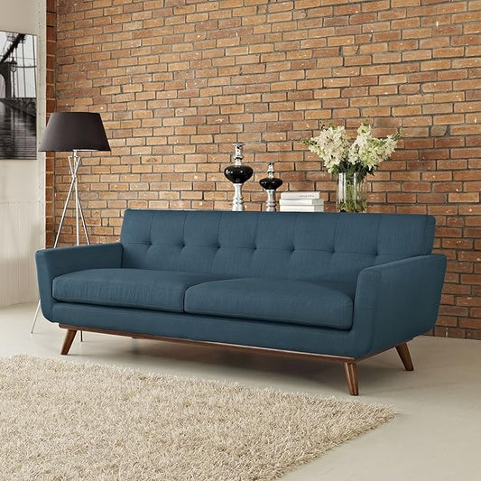 Modway Engage Mid-Century Modern Upholstered Fabric Sofa in Azure by Modway