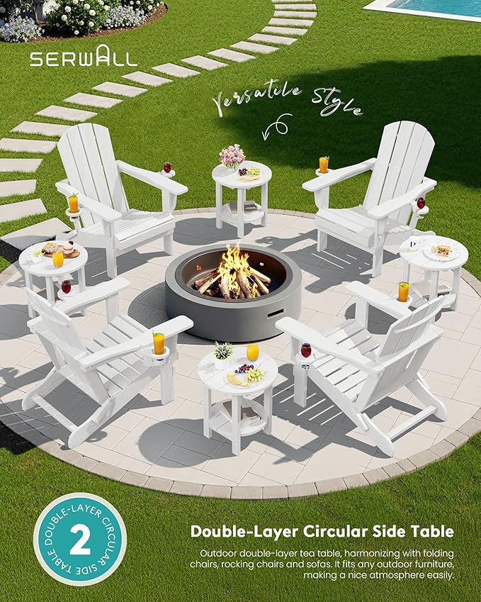 SERWALL Round Outdoor Side Table Set of 2, HDPE Small Adirondack Double End - Image 7